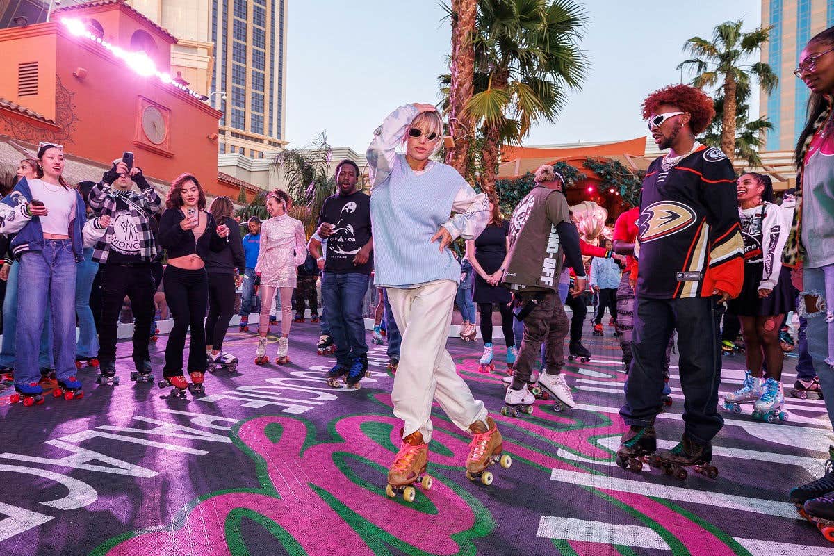 Skaters celebrate the Grand Opening of Flipper's Roller Boogie Palace located at Tao Beach at The Venetian Las Vegas.  (Photo/ Christopher Polk @polkimaging)